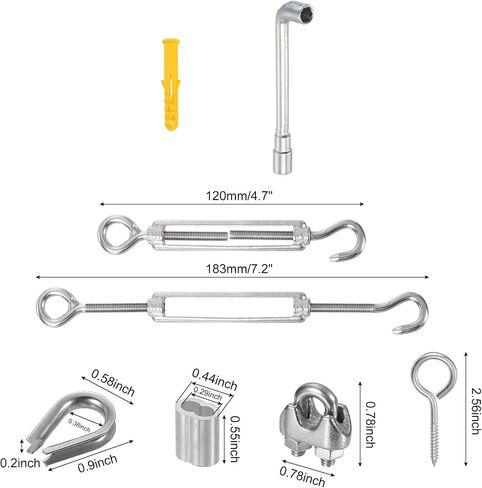 PATIKIL 6 x M5 Turnbuckle Tension with Eye & Hook, 12 x M3 Wire Rope Cable Clips, 12 x M3 Thimble, 24 x Crimping Sleeves, 1/8 Inch Stainless Steel Kit for Garden Outdoor in Saudi Arabia