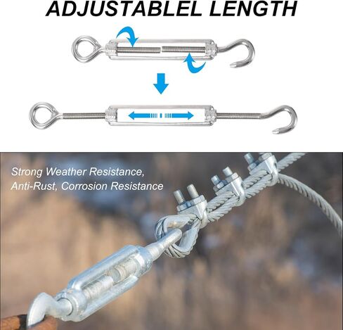 PATIKIL 6 x M5 Turnbuckle Tension with Eye & Hook, 12 x M3 Wire Rope Cable Clips, 12 x M3 Thimble, 24 x Crimping Sleeves, 1/8 Inch Stainless Steel Kit for Garden Outdoor in Saudi Arabia