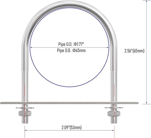 2 Sets 304 Stainless Steel Round Bend U-Bolts 1.77"(45mm) Inner Width 2.56"(65mm) Length M6 with Nuts, Frame Plate, Washers, Accessories for Boat Trailer Axle Sailboat Trailer in Saudi Arabia