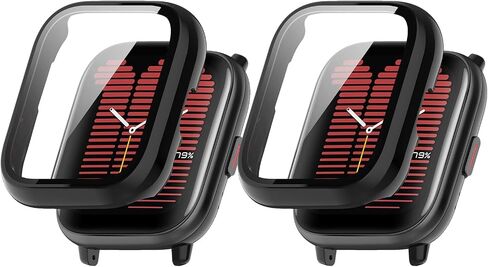 حافظة مع واقي شاشة مقوى لـ Amazfit Active، عبوتان فائق النحافة بتغطية كاملة صلبة من البولي كربونات لساعة واقية وغطاء ممتص للصدمات لـ Amazfit Active أسود + أسود in Kuwait
