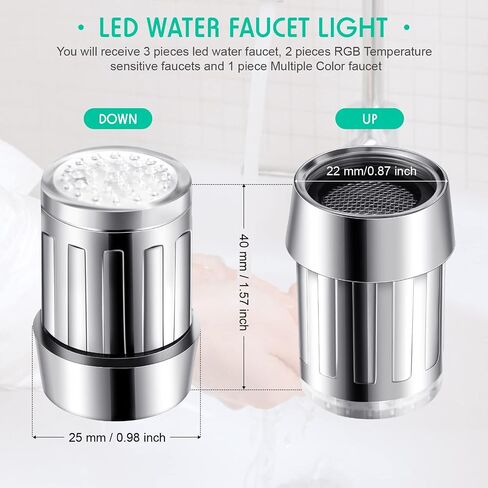 6 Pieces LED Water Faucet Light Color Changing Faucet for Kitchen and Bathroom, 34 x 25 mm in Saudi Arabia
