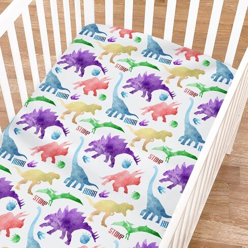 Colorful Dinosaur Baby Crib Sheets for Boy Girl 52"x28" Dinosaur Soft Fitted Baby Sheet for Standard Crib and Toddler Mattress Dinosaur Rainbow Infant Newborn Nursery Bedding Sheet Crib Mattress Sheet in Kuwait
