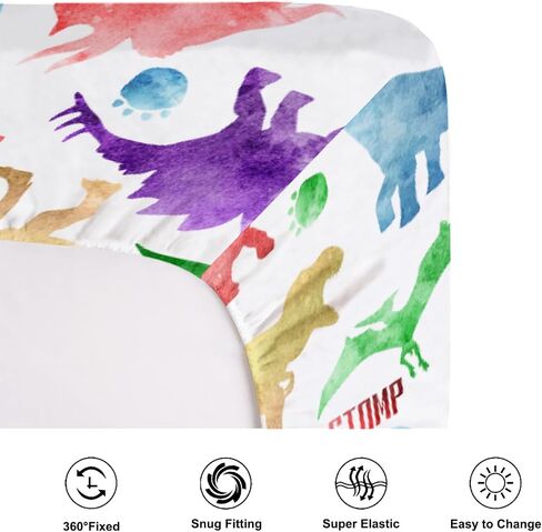 Colorful Dinosaur Baby Crib Sheets for Boy Girl 52"x28" Dinosaur Soft Fitted Baby Sheet for Standard Crib and Toddler Mattress Dinosaur Rainbow Infant Newborn Nursery Bedding Sheet Crib Mattress Sheet in Kuwait