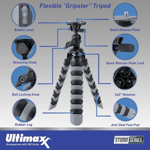 Ultimaxx Insta360 Link UHD 4K AI Webcam Tripod Bundle + Manufacturer Accessories, Mini “Gripster" Tripod, 6.5" Tabletop “Pistol Grip" Tripod, Dust Blower, Microfiber Cloth & More (8pc Bundle) in Saudi Arabia