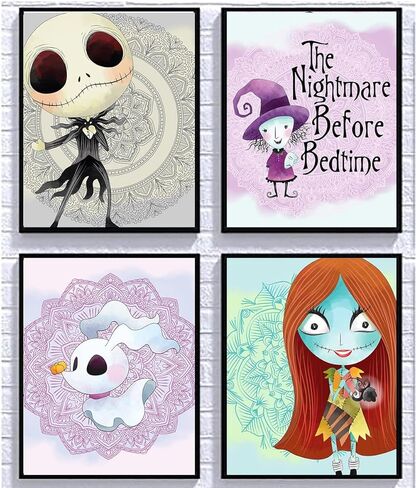 Silly Goose Gifts Nightmare Before Christmas Themed Character Wall Art Decor Baby Nursery Love (3pc Love Art Set) in Kuwait