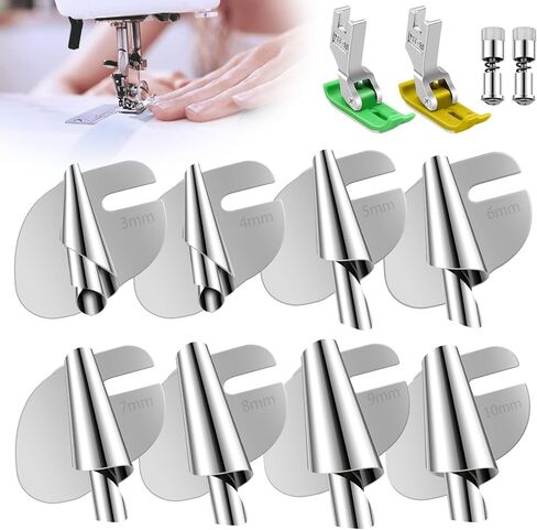 12 قطعة قدم حاشية ملفوفة للخياطة، مجموعة قدم حاشية ملفوفة للخياطة العالمية، قدم حاشية ملفوفة، 3/4/5/6/7/8/9/10 مم + 2 × مشبك قدم زنبركي + 2 × ماكينة خياطة عالمية قدم ضاغط حاشية بلاستيكية ملفوفة in Kuwait