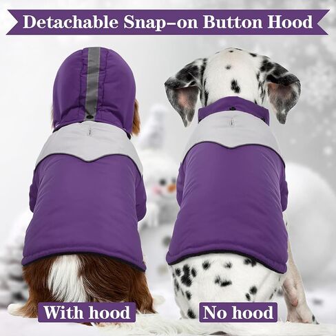 Kuoser Dog Winter Coat with Hood, Windproof & Snowproof Pet Fleece Lined Warm Jacket, Reflective Puppy Thick Cold Weather Vest Outdoor Padded Clothes with Harness Hole for Small Medium Large Dogs in Saudi Arabia