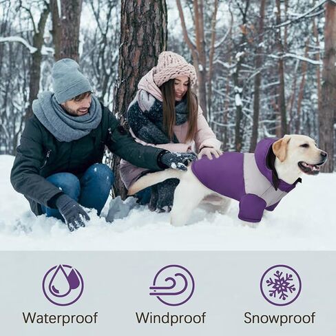Kuoser Dog Winter Coat with Hood, Windproof & Snowproof Pet Fleece Lined Warm Jacket, Reflective Puppy Thick Cold Weather Vest Outdoor Padded Clothes with Harness Hole for Small Medium Large Dogs in Saudi Arabia