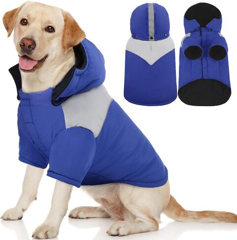 Kuoser Dog Winter Coat with Hood, Windproof & Snowproof Pet Fleece Lined Warm Jacket, Reflective Puppy Thick Cold Weather Vest Outdoor Padded Clothes with Harness Hole for Small Medium Large Dogs in Saudi Arabia