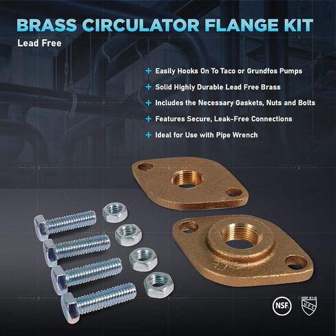 Midline Valve S1549 Circulator Flange Kit with Gaskets, Nuts and Bolts for Grundfos Pumps Brass 1 in. SWT (2Pack) in Saudi Arabia