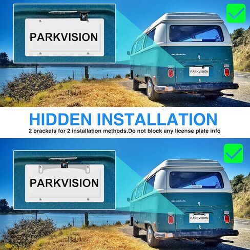 كاميرا الرؤية الاحتياطية PARKVISION للسيارات دعامة معدنية مخفية، زوايا قابلة للتعديل 160 درجة لوحة ترخيص مثبتة على كاميرا الرؤية الخلفية، HD 720P لـ DC12V مركبة SUV بيك اب شاحنة RV Van Camper Bus in Kuwait