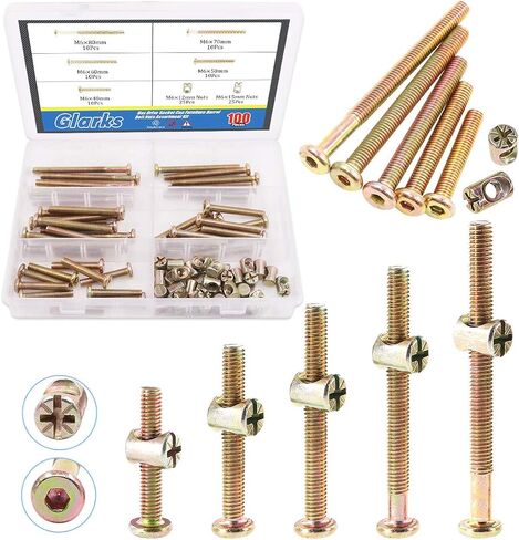 Glarks 100 قطعة مطلي بالزنك M6 x 40/50/60/70/80 مم براغي غطاء رأس مقبس سداسي ومسامير سرير الأثاث مع مجموعة متنوعة من صواميل البرميل in Kuwait