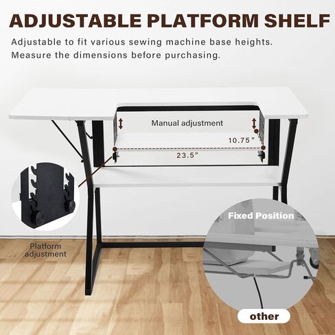 Sewing Table, Large Sewing Machine Table with Adjustable Platform,Sewing Tables for Sewing Machines with Storage Shelf-White in Saudi Arabia