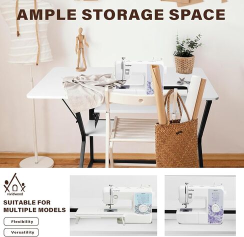 Sewing Table, Large Sewing Machine Table with Adjustable Platform,Sewing Tables for Sewing Machines with Storage Shelf-White in Saudi Arabia