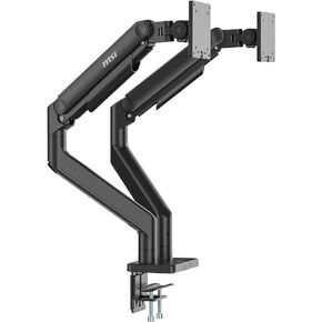 MSI MAG MT201D - Premium Heavy Duty Dual Monitor Stand Arms, 17-45" Support, VESA Compatible, Adjustable Spring Mount, 44 lbs per Screen, Clamp & Grommet, Quick Release Plate - Black