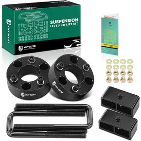 YHTAUTO 3 inch Front and 2 inch Rear Leveling Lift Kit Fits 2005-2023 Nissan Frontier, RWD/4WD Only, Lift Blocks w/Spacers & Extended Square U-Bolts Suspension Leveling Kit w/Hardware Kit Set of 8