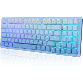 HUO JI Wireless Mechanical Keyboard Bluetooth/2.4G/Wired 3 Modes with RGB Backlit, Hot Swappable White Switch - Quiet, Number Pad, Compact 94 Keys for PC/Mac Office/Gaming (Gradient Blue)