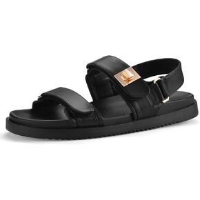 INIBUD Flat Sandals Women Slides Platform Wide Width Sandals Adjustable Double Strap Leather Shoes Dressy