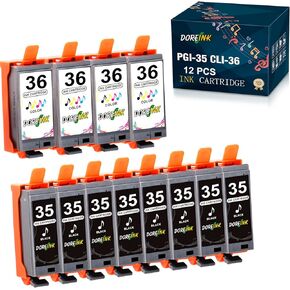 35 36 Ink Cartridges Compatible PGI 35 CLI 36 Ink Cartridge for Canon 35 36 Ink Cartridges to use with Pixma iP110 iP100 TR150 Mini260 Mini320 Printer(8 Black, 4 Tri-Color) 12 Pack