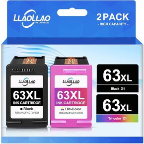 LLAOLLAO Remanufactured for HP Ink 63 Replacement for HP 63XL Ink Cartridges Black and Color for OfficeJet 3830 4650 5255 5258 5200 Envy 4520 4510 DeskJet 3637 1110 (1 Black, 1 Color)