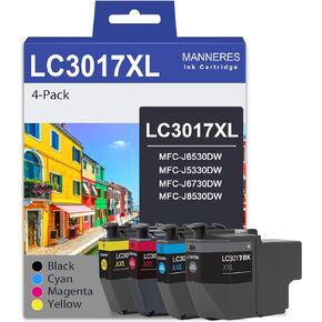 LC3017 XL Ink (BK/C/M/Y) High Yield Color Ink Cartridges 4-Pack (1 Each LC3017BK, LC3017C, LC3017M, LC3017Y) - LC3017 Ink Cartridge Replacement for Brother MFC-J5330DW MFC-J6530DW MFC-J6930DW Printer