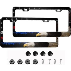 Eagle USA Flag License Plate Frames Funny Cute for USA Canada Vehicles Standard Car Tag Cover Holder Aluminum Metal for Women Men Auto Decoration Hardware Included 2 Pack