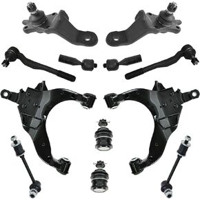 TRQ 12 Piece Steering Suspension Kit Control Arms Ball Joints Tie Rods Sway Links Compatible with 1996-2002 Toyota 4Runner