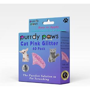 Purrdy Paws 6 Month Supply Soft Nail Caps for Cats Pink Glitter Medium - Extra Adhesives