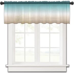 Blue Grey Coastal Sheer Valance, 54"x18" Light Filtering Kitchen Curtain Valances, Sea Turtle Nautical Coral Summer Beach Chiffon Rod Pocket Sheer Curtains for Living Room/Bedroom/Cafe