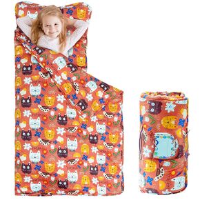 Nap Mat for Preschool, 50x20 inch (Ages 3-5), 100% Cotton Fabric, Daycare Prek Pre-k Kindergarten with Pillow and Blanket, Sleeping Mat Slumber Bag for Toddler Kids Girl (Princess Castle)