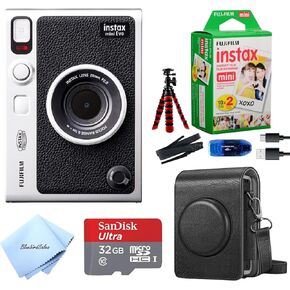Fujifilm Instant Mini EVO Hybrid Camera Bundle with 20 Instant Film Sheets + 32GB Memory Card + Carrying Case + Flex Tripod + BluebirdSales Cleaning Cloth (Black) in Kuwait