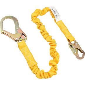 Single Leg 6-Foot Fall Protection Internal Shock Absorbing Stretchable Safety Lanyard with Snap & Rebar Hook Connectors ANSI Compliant