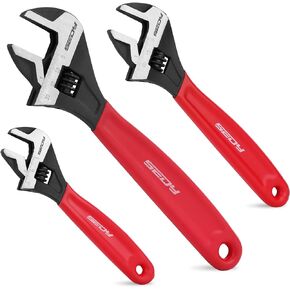 6" Adjustable Wrench Pipe Spanner: Wide Jaw Black Oxide Wrench With Cushion Grip, Laser Marked Metric & SAE Scales, CR-V Steel, for Professionals