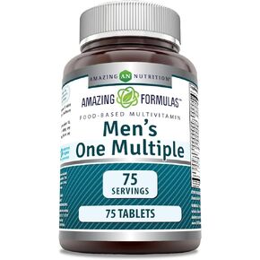 Amazing Formulas Men's Multivitamin | Food Based 75 Tablets | Perfect Blend of Vitamins, Minerals, 25 Million CFU probiotics & Food-Based enzymes