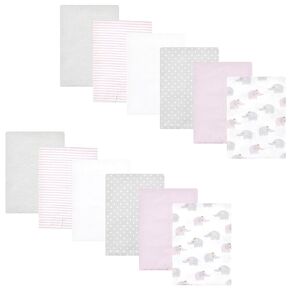 Hudson Baby Unisex Baby Cotton Flannel Burp Cloths Bundle, Lilac Elephants, One Size