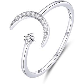 MUNDELL 925 Sterling Silver Simple Moon Open Rings Star Adjustable Rings for Women Stacking Rings Statement Rings Fine Jewelry