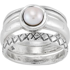 Silpada 'Triple Threads' Sterling Silver Freshwater Pearl Ring Set
