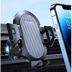 Diaclara Car Phone Holder Mount [2024 Double Metal Hook Clip] Air Vent Phone Holders for Your Car, Hands Free Universal Cell Phone Car Mount for iPhone Samsung, Google and All Smartphones (Black)