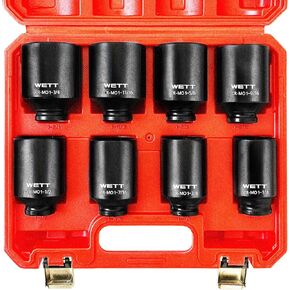 1/2" Drive Deep Large Impact Socket Set, 8-Piece Spindle Axle Nut Large Sockets Set, Standard SAE 6 Point Wheel Wrench Sockets, CR-MO Steel, (1-1/4-Inch-1-3/4-Inch)
