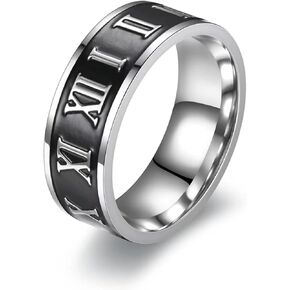 Titanium Stainless Steel Ring for Men, Roman Numeral Ring Chain Ring Anxiety Relief Fashion Simple Mens Wedding Bands