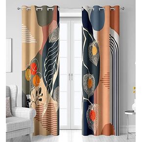 Blackout Curtains Bohemian 84 inch Length Orange Window Curtains,Fall Bstract Geometric Aesthetic Noise Reduction Curtains 2 Panel Set, Curtains for Bedroom Living Room, 104 Inch Wide (G362,84Inch)