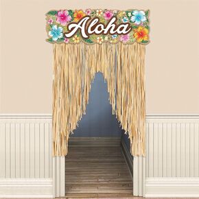 Amscan Beachy Blooms Floral Door Curtain - 54" x 38" (1 Pc.) - Vibrant Fabric Flowers with Paper Header Material - Perfect for Coastal Home Decor & Tropical-Themed Parties