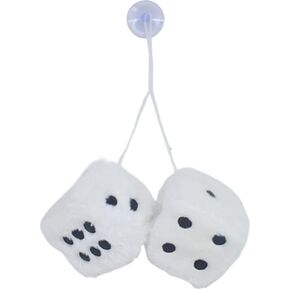 1 Pair Retro Dots Fuzzy Dice Car Mirror Hanging, Cubic Square Plush Dice Auto Rearview Mirror Dice for Car Ornament Decoration (White)