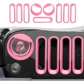 Grille Grill Insert+Angry Bird Style Headlight Turn Light Cover Trim Fit for 2007-2018 Jeep Wrangler JK JKU,Green