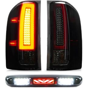 Tail Light + 3rd Third Brake Cargo Lamp for 07-13 Chevy Silverado 1500, 07-14 2500 & 3500 HD, 08-14 GMC Sierra 3500 HD, High Mount Stop Light Rear LED Taillight, 25958482 25958483 GM2800207 GM2801207