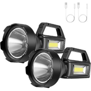 2 Pack Spotlight Flashlight, Rechargeable Handheld Searchlight, 4 Modes, High Lumens for Camping, Hiking, Hunting and Emergencies