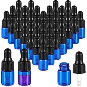 100 Pcs Mini Glass Dropper Bottle Bulk Clear Essential Oil Dropper Bottles Small Glass Dropping Sample Containers Perfume Liquid Cosmetic Sample Vials with Cap for Traveling (Blue,2 ml)
