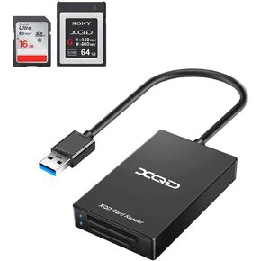 XQD Card Reader, USB 3.0 XQD SD Card Reader Sony XQD Reader 2 in 1 Memory Card Reader 5Gpbs Super Speed Compatible with Sony G/M Series, Lexar 2933x/1400x USB Mark XQD Card, SD/SDHC Card for Wins/Mac