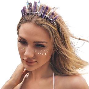Formery Purple Raw Crystal Crown Silver Amethyst Pendulum Quartz Headband Handmade Natural Stone Headpiece Hair Accessories for Women