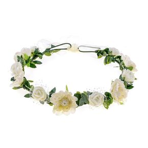 June Bloomy Rose Floral Crown Wreath Girls Flower Headband BOHO Garland Halo Headpiece (Blue)